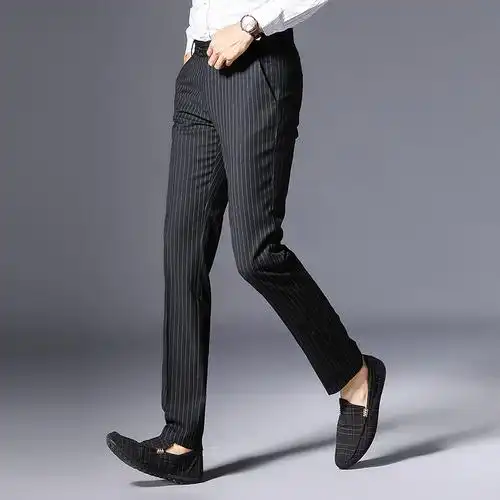 富贵鸟fuguiniao西裤男春秋季竖条纹休闲西裤男士长裤修身商务坠感