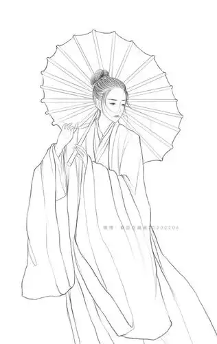 古风汉服人物手绘线稿120张效果图线稿合集