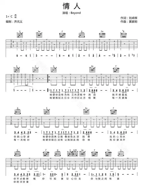 情人吉他谱-beyond-吉他吧-1