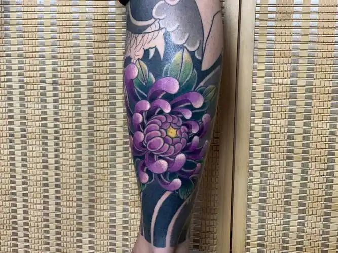 菊花小腿纹身包腿