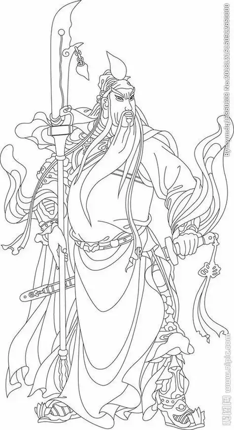 关羽简笔画黑白教程