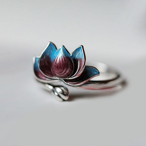 创意荷花戒指女网红时尚个性滴胶荷花指环