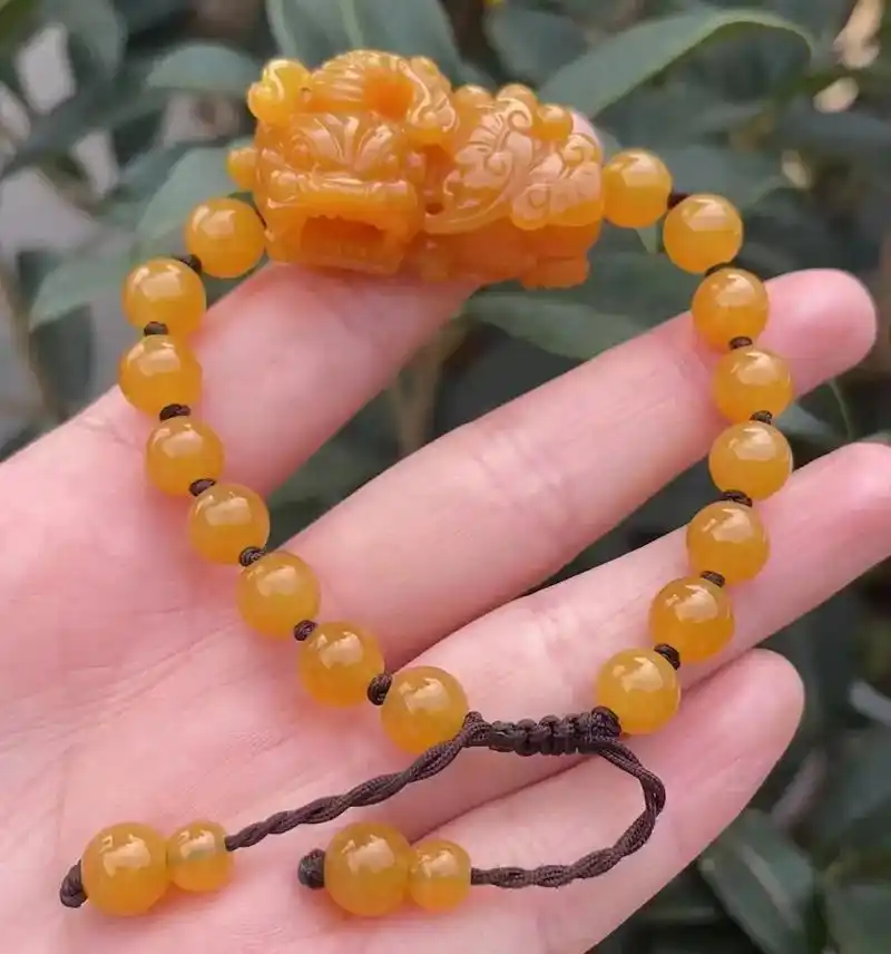 天然黄龙玉帝王黄满色冰种缅黄老料精雕霸王貔貅男女士手串.