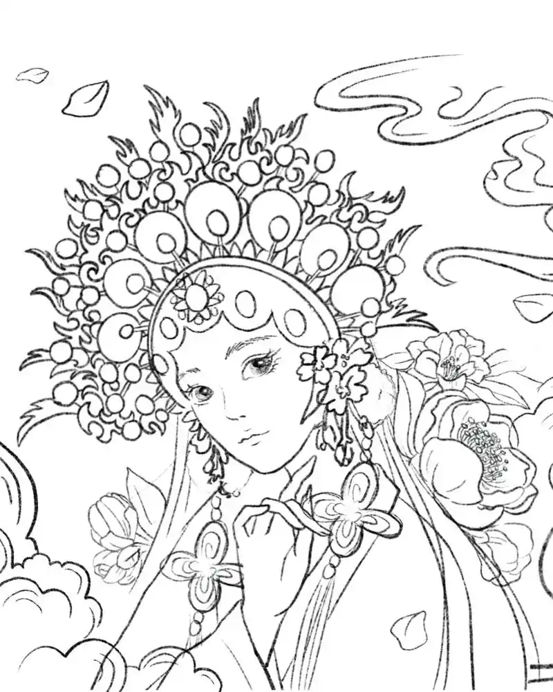 国潮风/手绘戏剧人物插画 国潮来袭 ～ 京剧凤冠也太好看了