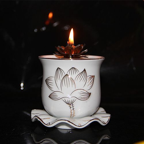 供佛莲花油灯浮雕白色莲花佛灯供灯长明灯植物油 酥油灯佛灯油灯