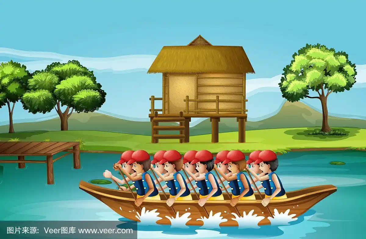 一群人在划船