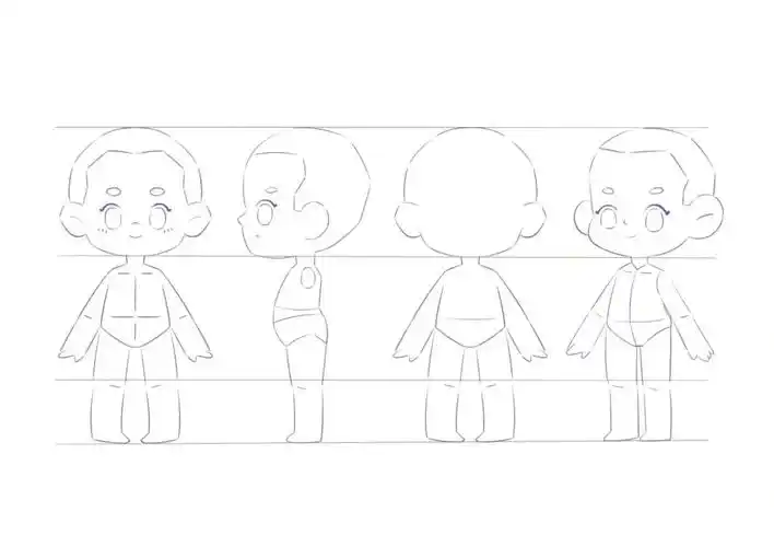 5头身三视图还附带了45度侧面#q版  #q版人物  #人体结构