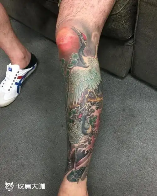 仙鹤包小腿_纹身图案手稿图片_萧三的纹身作品集