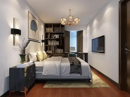 120平米新中式风格四室卧室装修效果图,书柜创意设计图