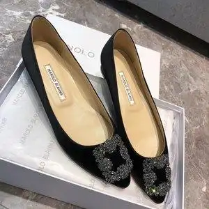 manolo blahnik/mb 新款平跟鞋平底单鞋真丝水钻尖头女鞋结婚鞋