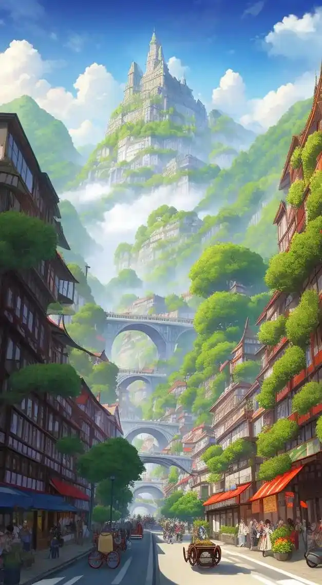 古代城池动漫插画画面中,可以看到远处云雾缭绕,一座城池傲然 - 抖音