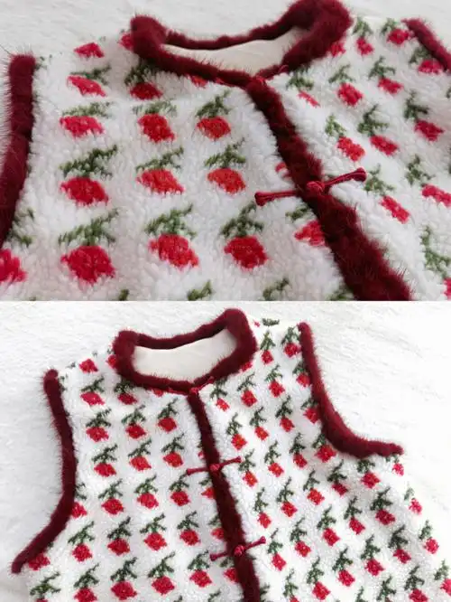 圣诞中式穿搭雪地玫瑰小马甲太别致