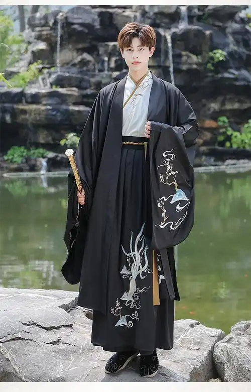 汉服男装古装长袍成人中国风男士黑色大氅外套九尾狐重工