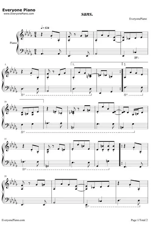 sans钢琴谱_toby fox-明明简谱网