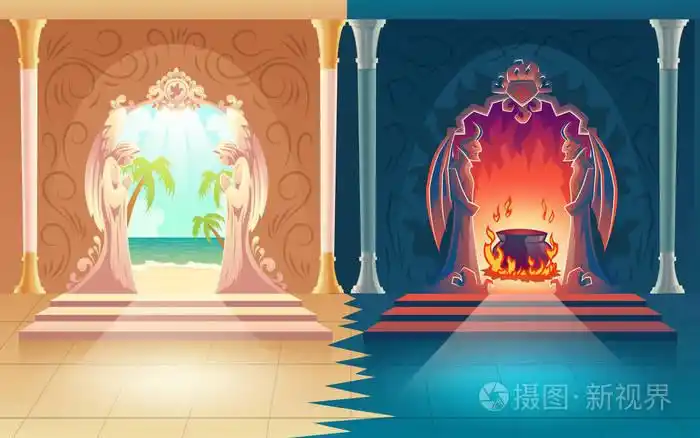 天堂和地狱门卡通矢量概念插画-正版商用图片19060u-摄图新视界