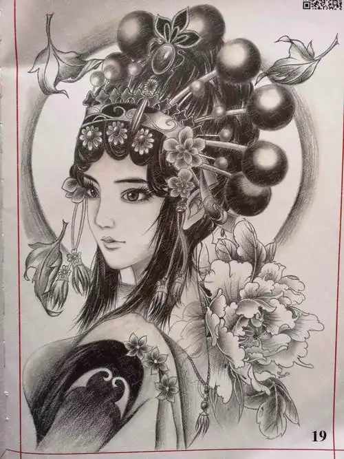 纹身素材--艺伎花旦1