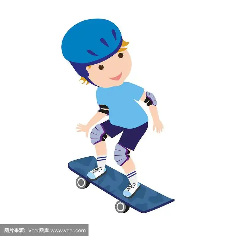 穿着防护装备的快乐男孩骑在滑板上.青少年滑板者.矢量插图.