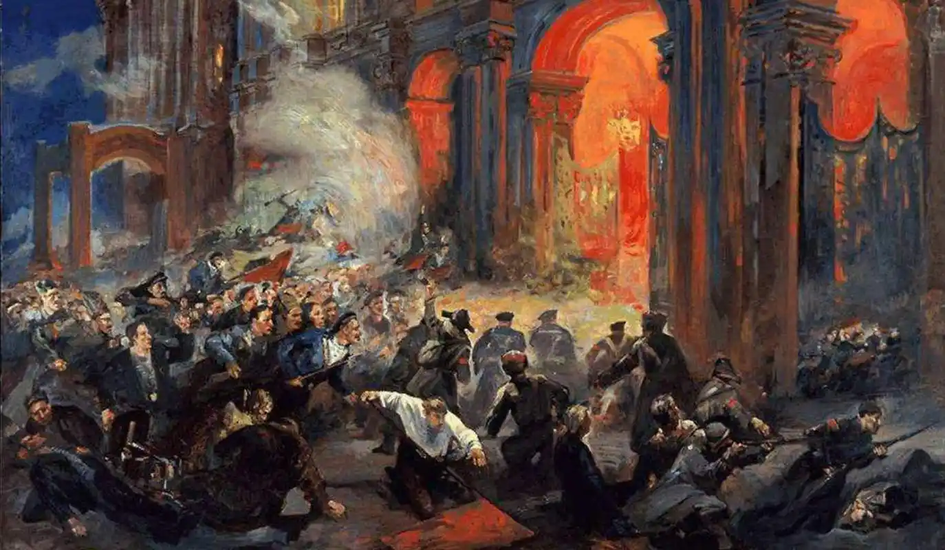 十月革命是经伟大革命导师列宁同志领导下的布尔什维克党领导的武装