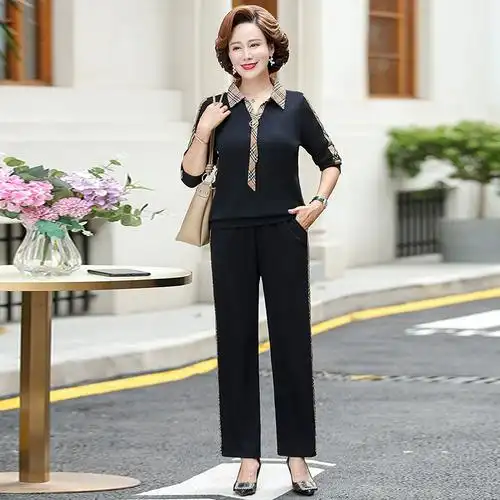 休闲运动套装40岁洋气女装两件套中老年大码宽松长袖妈妈早秋时尚