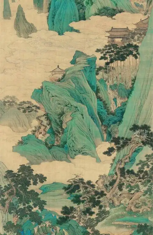 明 仇英 桃源仙境图轴(局部) 绢本设色 天津博物馆藏