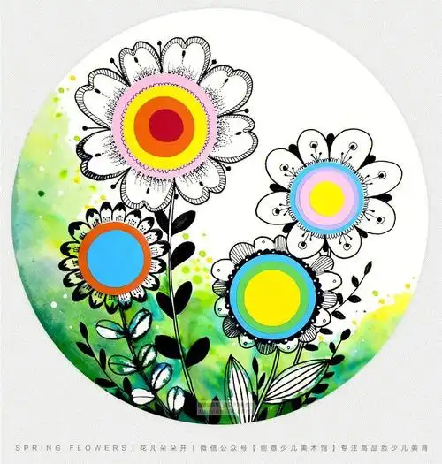 色彩线描组合68岁花儿朵朵开