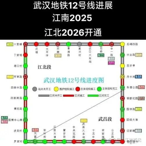 武汉地铁12号线建设进度图来了预计2025年江南段2026年江北段