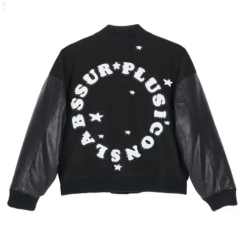 iconslab联名ssurplus刺绣圈星pu皮袖棒球夹克夹克