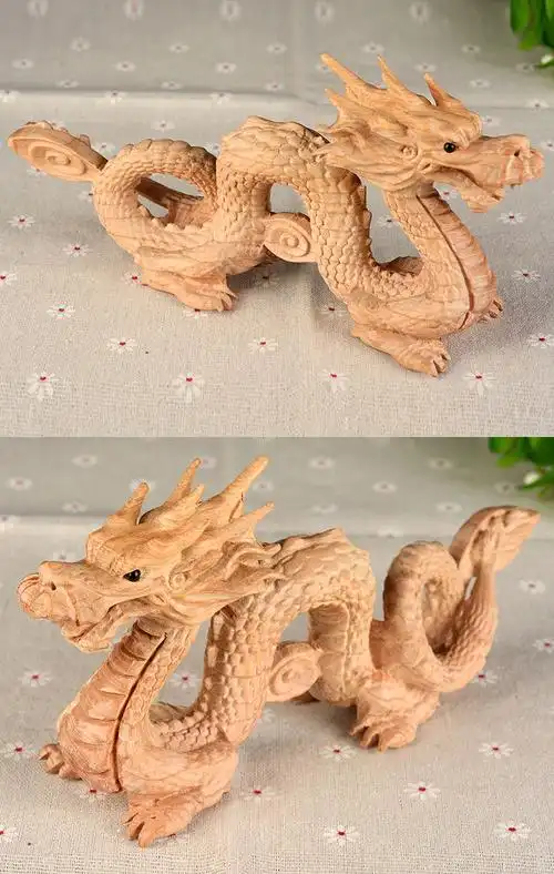 龙摆件桃木木龙生肖龙青龙木雕龙木质吉祥物龙形家居工艺品 大号桃木