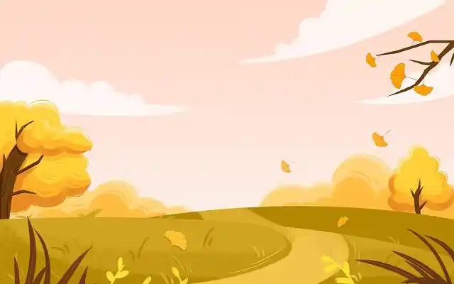 卡通秋天落叶卡通秋天插画树木风景psd素材秋天枫叶