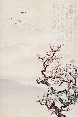 中国风墨梅山水元素