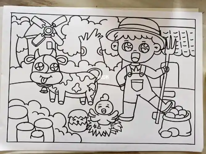 练习#创意美术儿童画#儿童画#农场#绘画临摹#马克笔临摹#马克笔儿童画