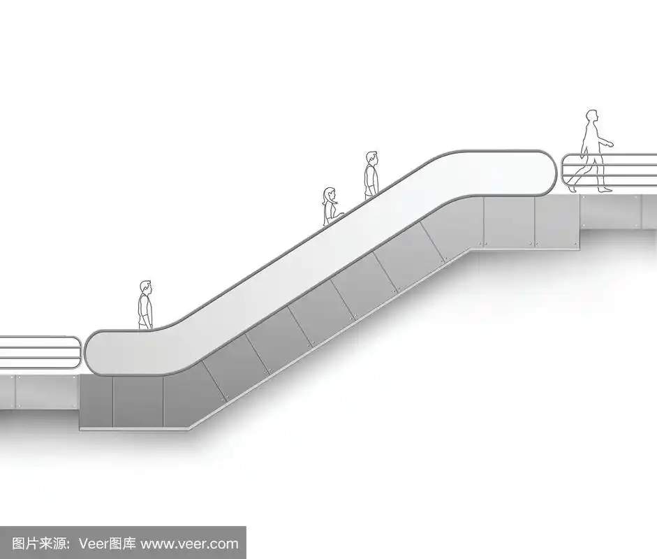 向量现代自动扶梯与广告侧视图隔离的地方