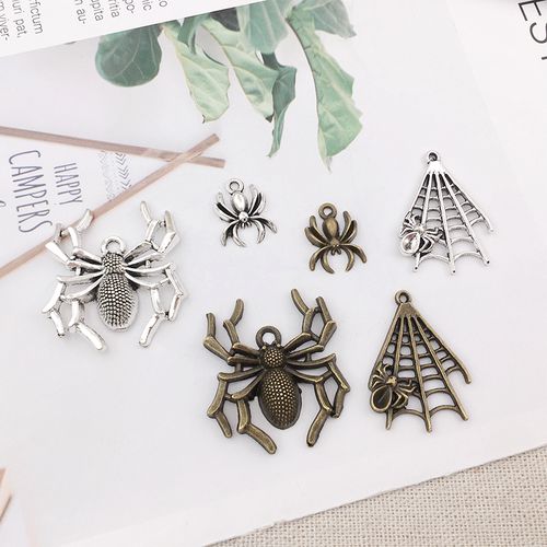 10个 diy饰品配件复古手工材料古银蜘蛛 合金手链项链小挂件吊坠