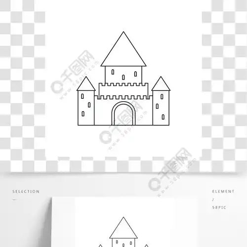 西庸城堡,瑞士图标在白色背景上孤立的轮廓样式西庸城堡,瑞士图标