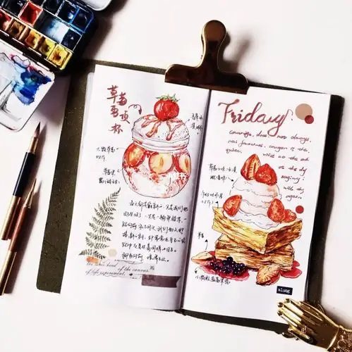 水彩美食手帐雪顶杯冰淇淋