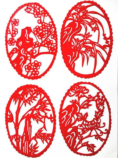 圆形剪纸梅兰竹菊