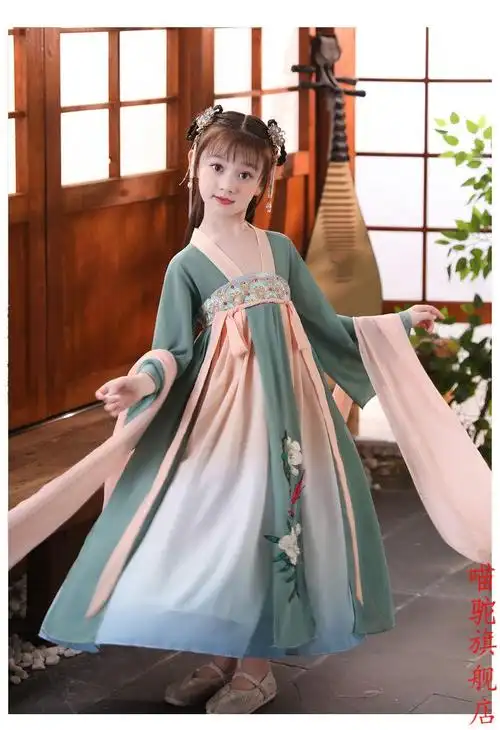 喵驼汉服女童儿童古装汉服春夏新款3610岁女孩学生古装汉服超仙公主裙