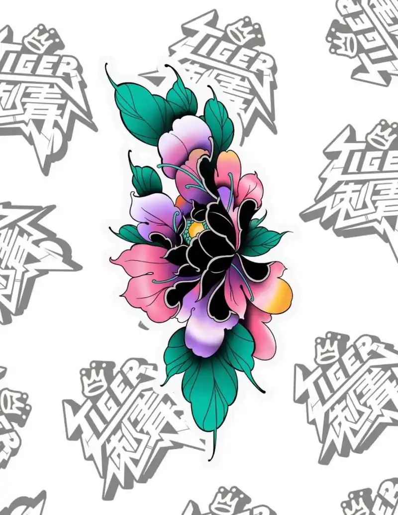 牡丹花纹身|传统彩色牡丹纹身手稿 适合小臂的牡丹纹身手稿,男女都