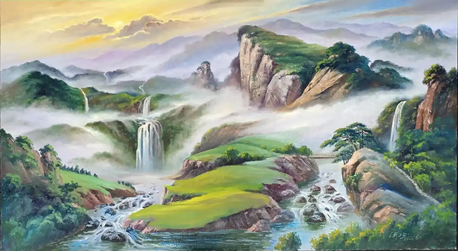 古风新绘系列(二)《高山流水》1800*1000架上油画 - 抖音