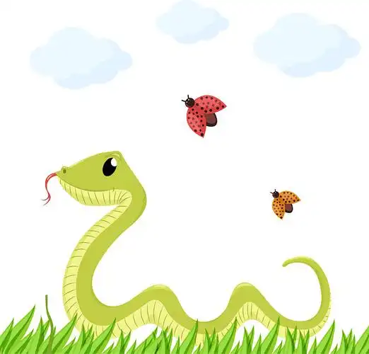 卡通可爱的绿色微笑蛇动物图片