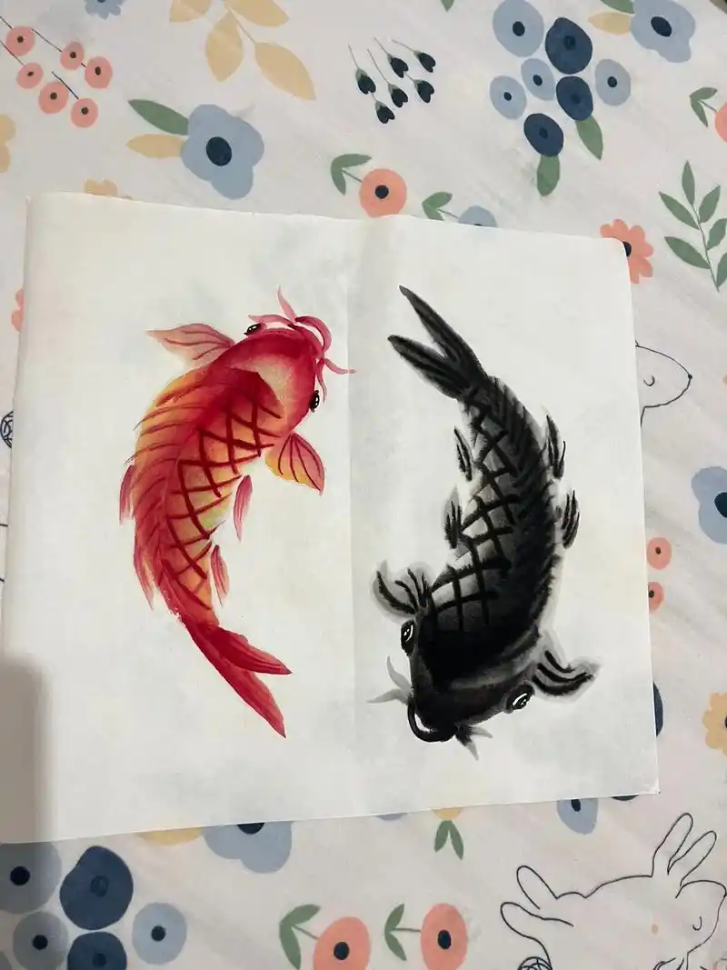 感受国画的意境之美  太极鲤鱼图招财纳福. 鱼的颜色有红色 - 抖音