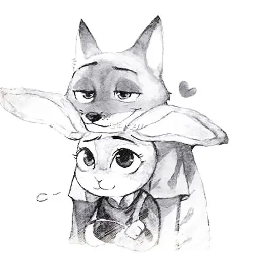 跪求素描图片疯狂动物城尼克和朱迪一起的图片?