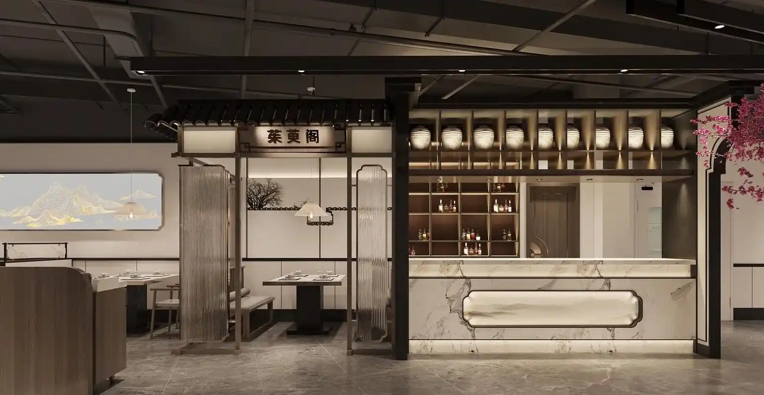 中式徽派酒楼.室内设计 装修设计 店铺设计 饭店设计 店面设 - 抖音
