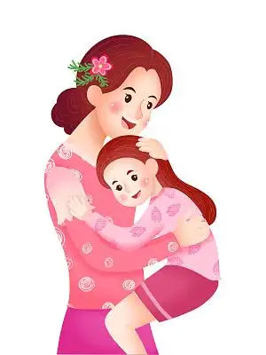 彩色手绘卡通母亲节人物母女拥抱妈妈女孩元素png素材