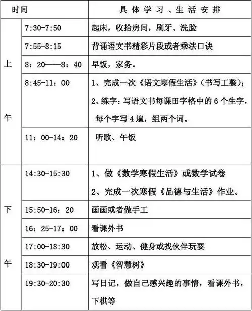 (完整)一年级(1)寒假学生作息时间表