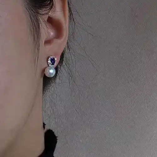 jd【119】venus adeline蓝色耳环女银针淡水珍珠耳饰品气质耳钉小众