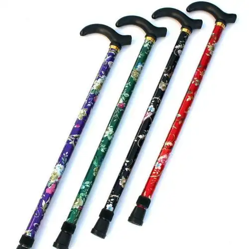 印花款拐杖两节可伸缩登山杖防身手杖老年人助行登山仗徒步仗