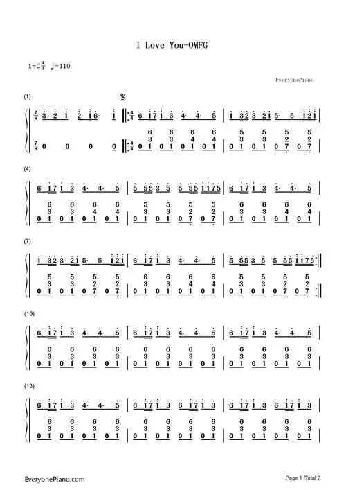 i_love_you钢琴简谱_omfg演唱_吉他谱_钢琴谱_简谱