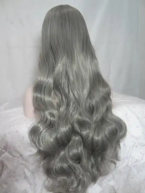时尚女 烟灰色中分长卷发 银灰色中分cos假发 哑光高温丝70厘米