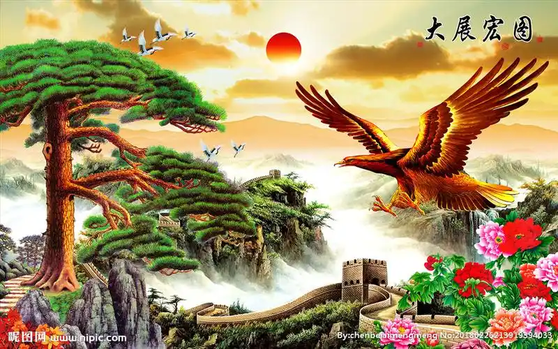 雄鹰大展宏图大鹏展翅背图片